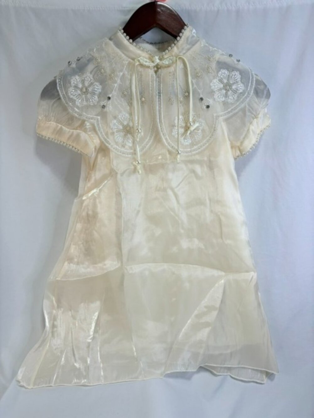 NIP Vintage Style Ivory Pearl Beaded Cape Dress Sheer Organza Girls Formal Size